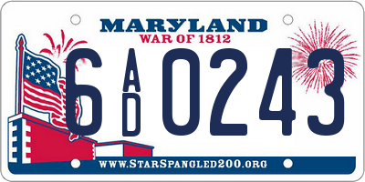 MD license plate 6AD0243