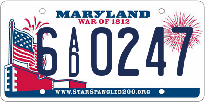 MD license plate 6AD0247