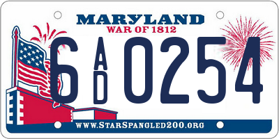 MD license plate 6AD0254