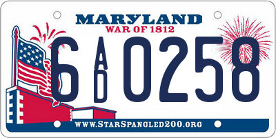 MD license plate 6AD0258