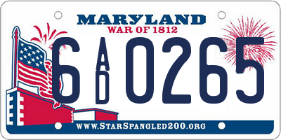 MD license plate 6AD0265