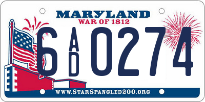 MD license plate 6AD0274
