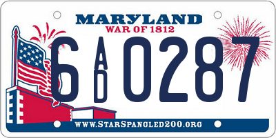 MD license plate 6AD0287