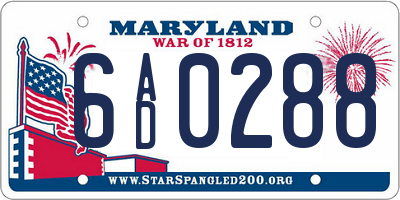 MD license plate 6AD0288