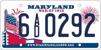 MD license plate 6AD0292