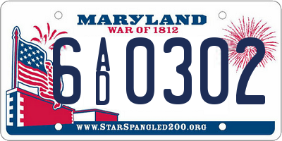 MD license plate 6AD0302