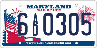 MD license plate 6AD0305