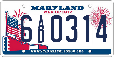 MD license plate 6AD0314