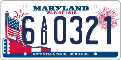 MD license plate 6AD0321