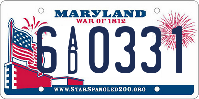 MD license plate 6AD0331