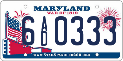 MD license plate 6AD0333