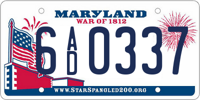 MD license plate 6AD0337