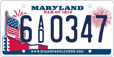 MD license plate 6AD0347