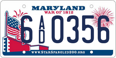 MD license plate 6AD0356