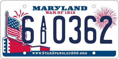 MD license plate 6AD0362