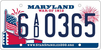 MD license plate 6AD0365