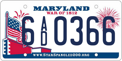 MD license plate 6AD0366