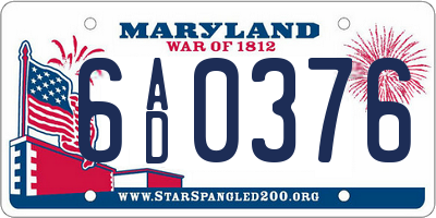 MD license plate 6AD0376