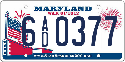 MD license plate 6AD0377