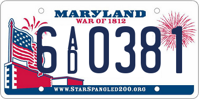 MD license plate 6AD0381