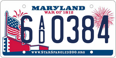 MD license plate 6AD0384