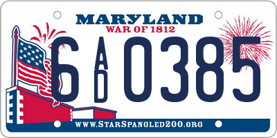MD license plate 6AD0385