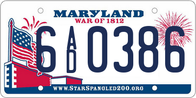 MD license plate 6AD0386