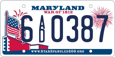 MD license plate 6AD0387