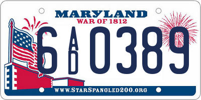 MD license plate 6AD0389