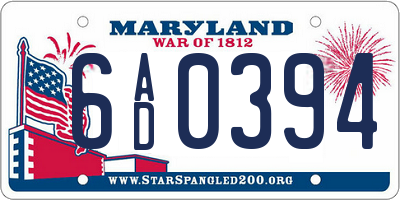 MD license plate 6AD0394