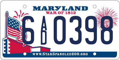 MD license plate 6AD0398