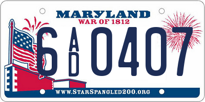 MD license plate 6AD0407