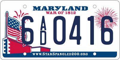MD license plate 6AD0416