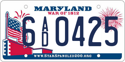 MD license plate 6AD0425
