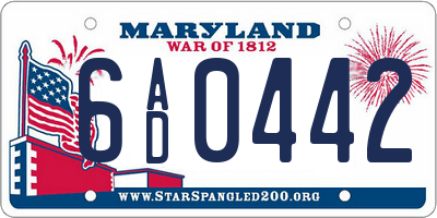 MD license plate 6AD0442