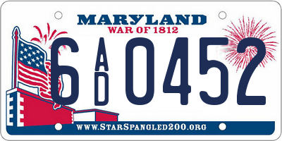 MD license plate 6AD0452