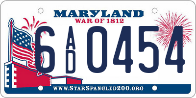 MD license plate 6AD0454