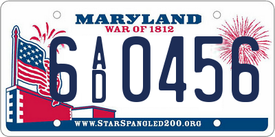 MD license plate 6AD0456