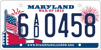 MD license plate 6AD0458