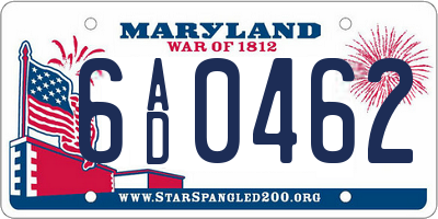 MD license plate 6AD0462