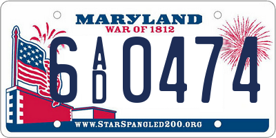 MD license plate 6AD0474