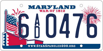 MD license plate 6AD0476