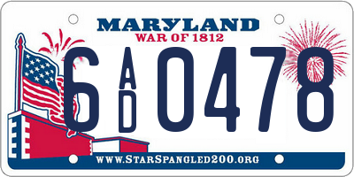 MD license plate 6AD0478
