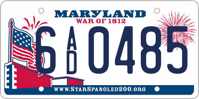MD license plate 6AD0485