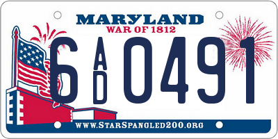 MD license plate 6AD0491