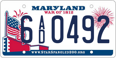 MD license plate 6AD0492