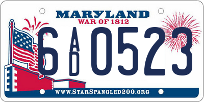 MD license plate 6AD0523