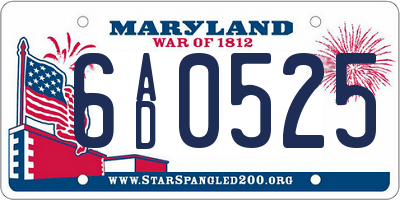 MD license plate 6AD0525