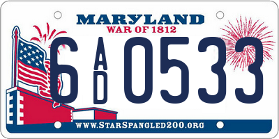 MD license plate 6AD0533