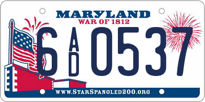 MD license plate 6AD0537